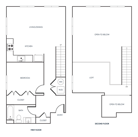 Floor plan for 1 bed, 1 bath, 964 sqft